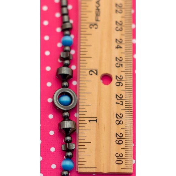 Vintage Black Cylinders Blue Spheres Necklace 17 1/2 inch - P6 - Picture 3 of 3